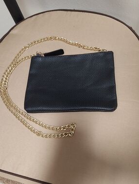 Vittoria Napoli Evening Bag, Black & Gold, Leather, Zip Purse, Italy